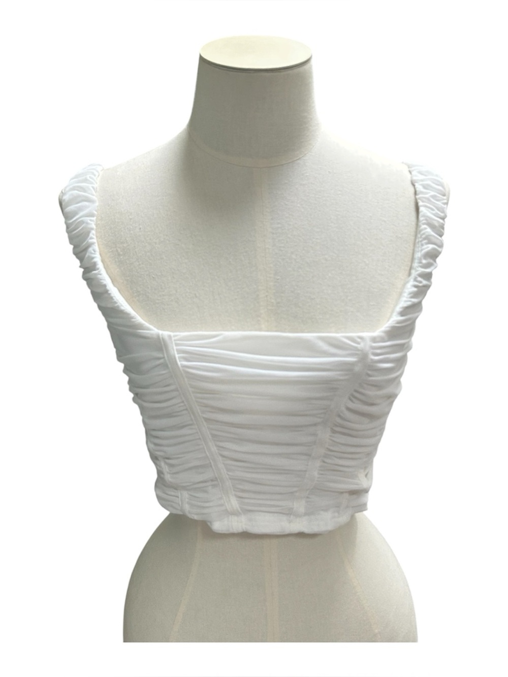 Pretty Little Thing White Mesh Ruched Tank Top Womens 4 Zipper Back